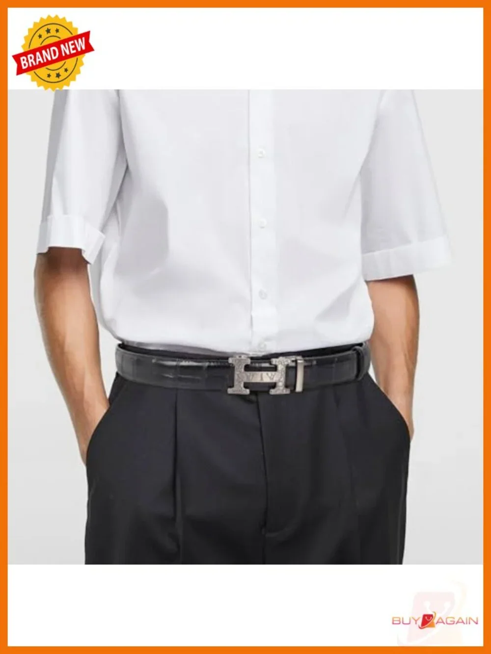 Genuine Leather Dress Belt with Automatic Buckle Business Formal